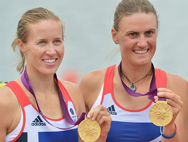 Female olympic medalists: Great Britain's Helen Glover (L) and Hea