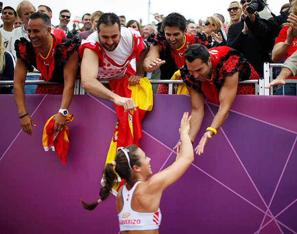 Olympic reactions: Elsa Baquerizo McMillan of Spain celebrates women beach volleyball