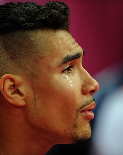 Olympic reactions: Louis Smith sheds a tear after completing his Pommel Horse routine 