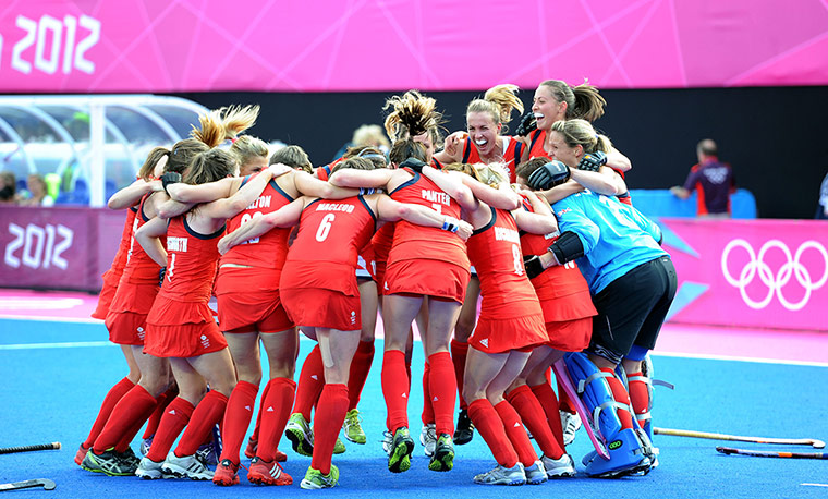 medal gallery: Great Britain celebrate their win over New Zealand for a bronze medal