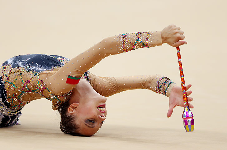 floor gymnastics: Melitina Staniouta from Belarus during her floor routine