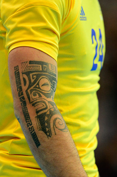 tattoos: Sweden's leftwing handball player Fredrik Petersen