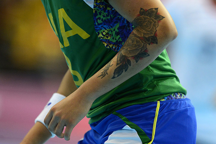 tattoos: Brazil's leftwing handball player Fernanda Silva Rocha