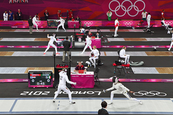 Modern Pentathlon Oly: General view of the fencing rounds Modern Pentathlon