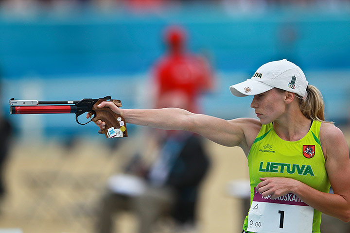 Modern Pentathlon Oly: Eventual winner Laura Asadauskaite of Lithuania during the shooting 