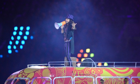  Russell Brand performs during the closing ceremony.