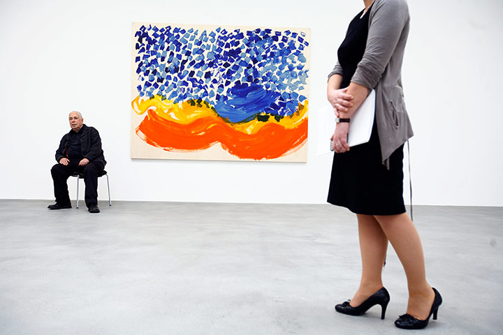 Story of British Art: Howard Hodgkin poses in front of one of his oil on wood painting
