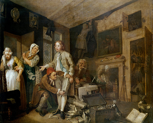 Story of British Art: The Heir from William Hogarth's The Rake's Progress painted in 1735