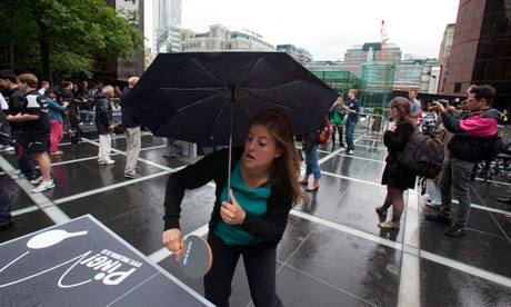 Playing ping pong in Broadgate, the City of London