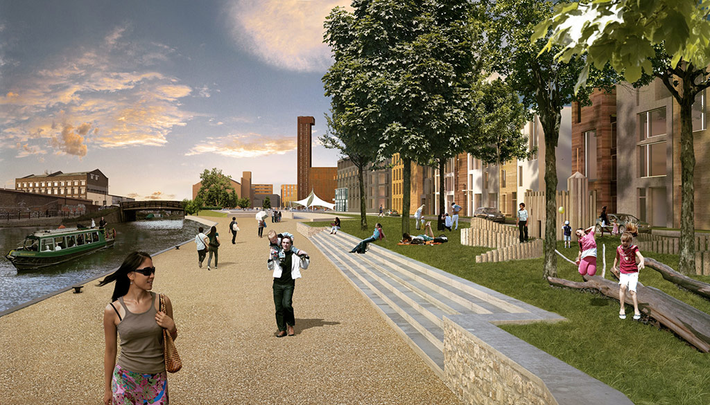 A computer generated view of a canal Towpath near Olympic Site