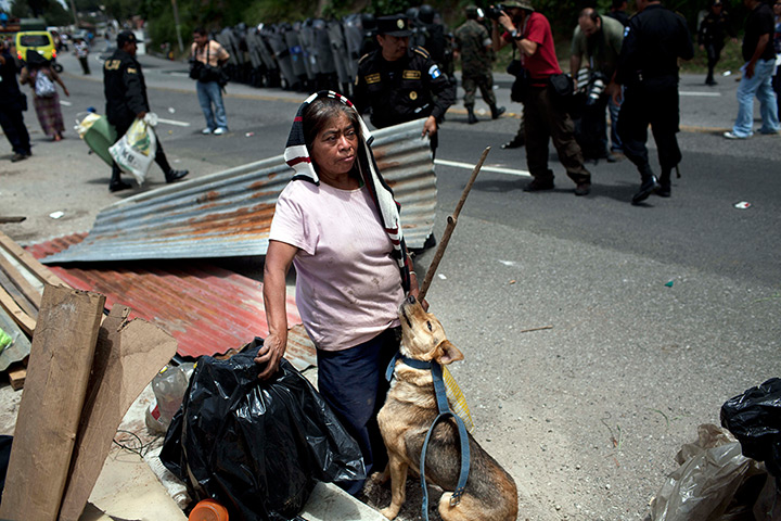 24 hours in pictures: A woman stands in the street with her dog after being evicted