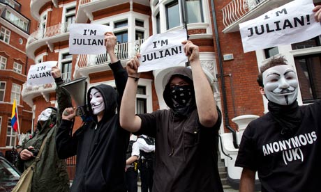 UK - London - Supporters of Julian Assange outside the Ecuador Embassy