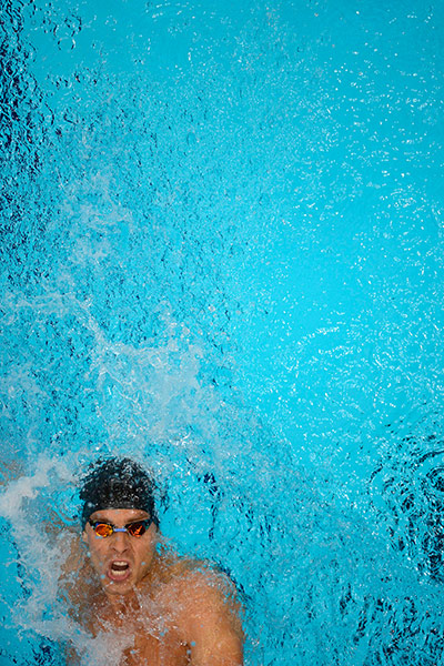 Robotic camera: US swimmer Nick Thoman competes in the men's 100m backstroke semi-final 