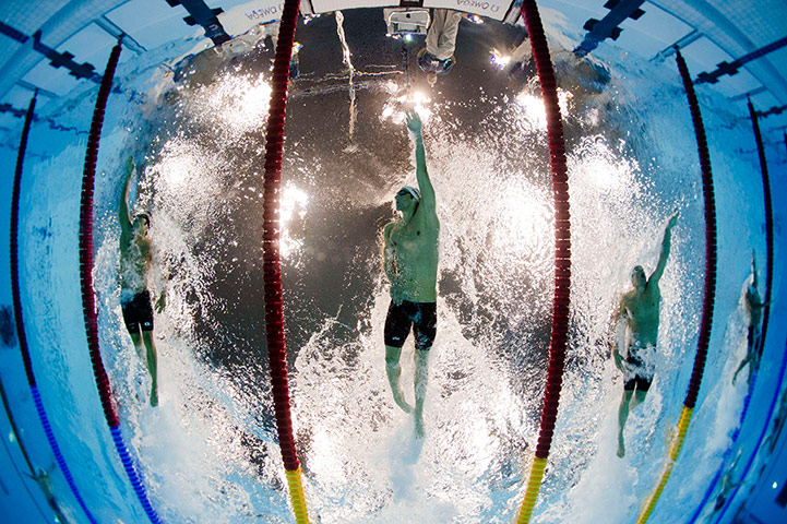 Robotic camera: US swimmer Michael Phelps competes