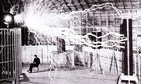 Nikola Tesla in his laboratory