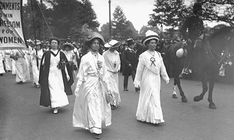 The Pankhursts – Christabel, Emmeline and Sylvia – lead a suffragette parade through London in 1911
