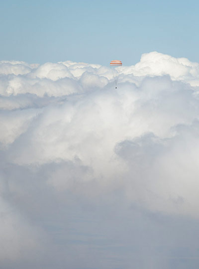A month in space: The Soyuz TMA-03M spacecraft is seen as it lands 