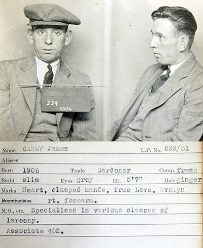 1930s Police mugshots: A mug shot from a police identification book