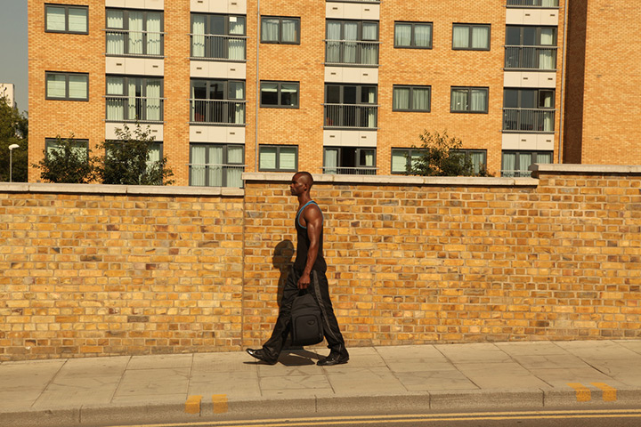 Camera Club: Peter Barta: Man Walking on Angel Lane Bridge, Stratford