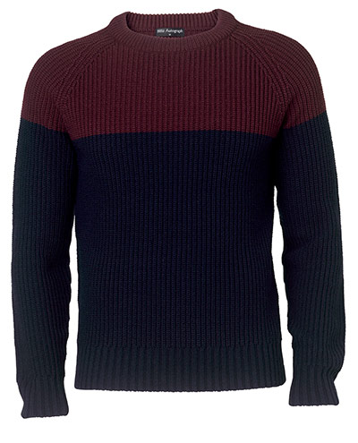 Men's autumn buys: Marks & Spencer buurgundy and navy colourblock jumper