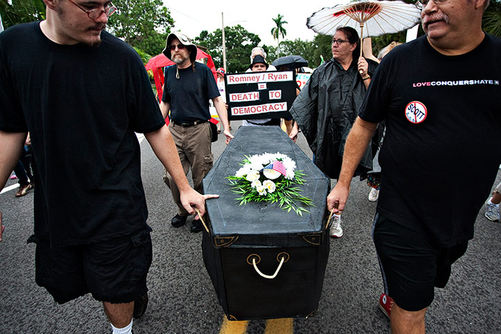 RNC Protest: Protesters carry coffin