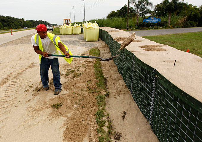 Tropical storm Isaac: Sand barricade