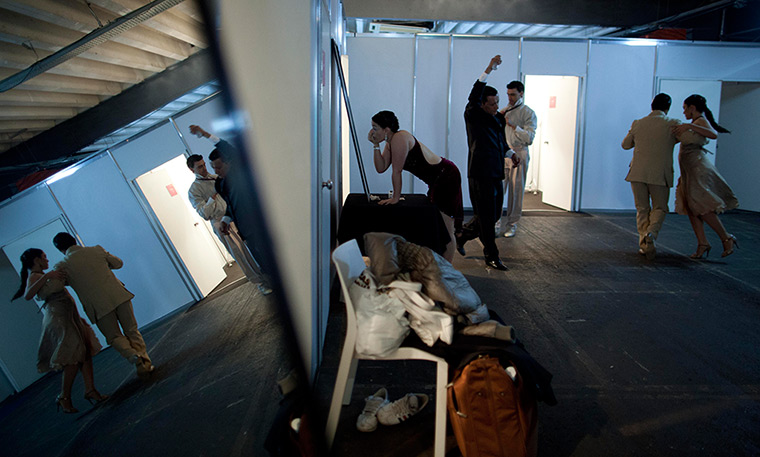 World tango championships: Tango dancers prepare backstage to compete in the stage category