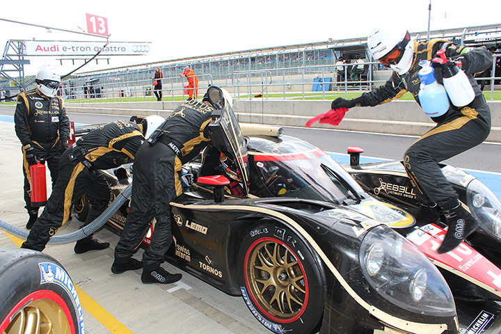 silverstone: The number 13 Rebellion Racing Lola Coupe pits
