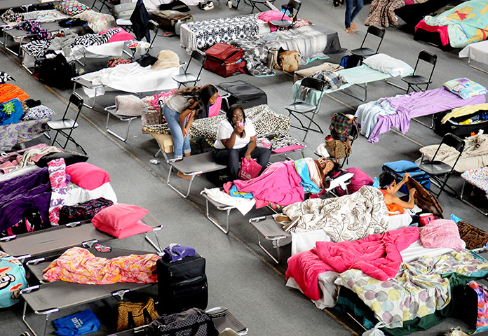 Tropical storm Isaac: Dillard University students stay at the shelter in the gym