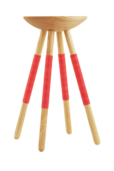 Homes: London Design: Wooden side table with red design on legs