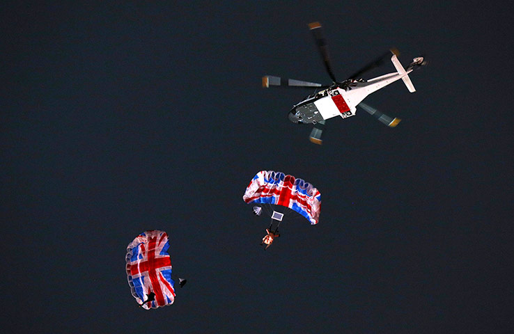 Week in Film: Parachutists dressed as the Queen and James Bond 