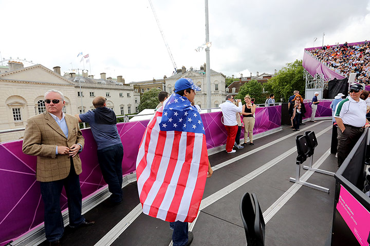 Graeme Volleyball: A Team USA fan makes his way to the court