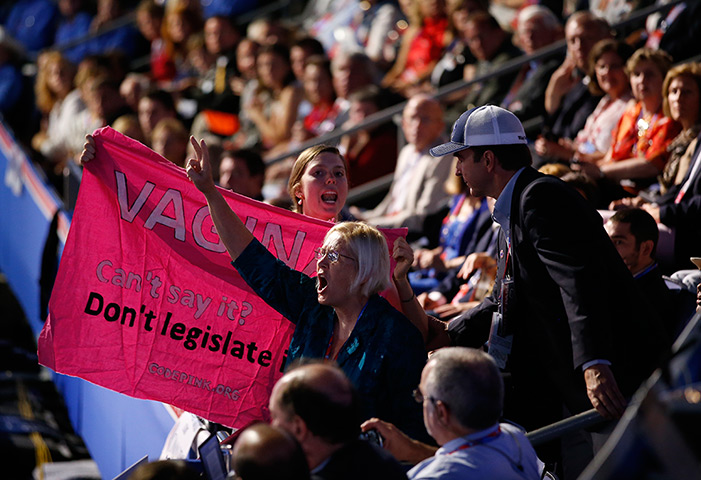 Republican convention: Protesters yell as Paul Ryan addresses the Republican National Conventio