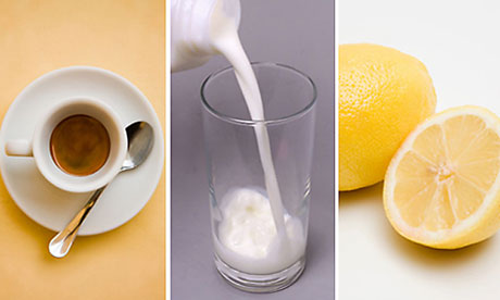 Incompatible food triad: espresso, milk, lemon juice 