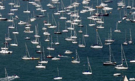 Boats off Portsmouth for Trafalgar Day celebrations