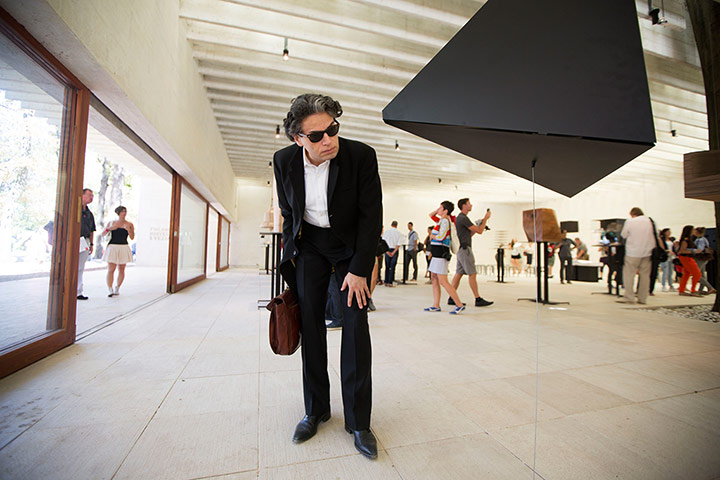 Venice architecture: A visitor inspects the Nordic pavilion