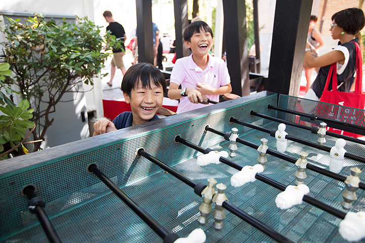 Venice architecture: Some kids have fun playing table football outside the Australian pavilion