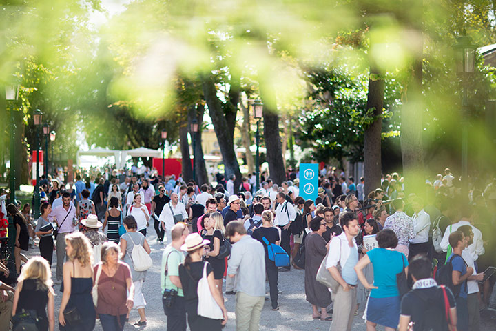 Venice architecture: Visitors walk through the Giardini 
