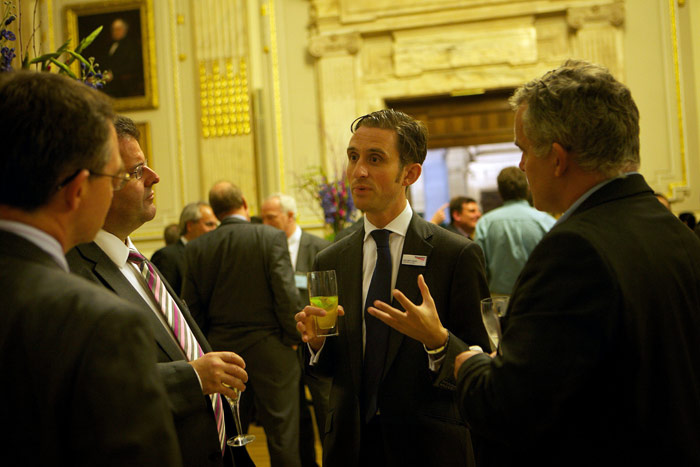 Bradshaw Address: Guests enjoy a drink and conversation in the Great Hall