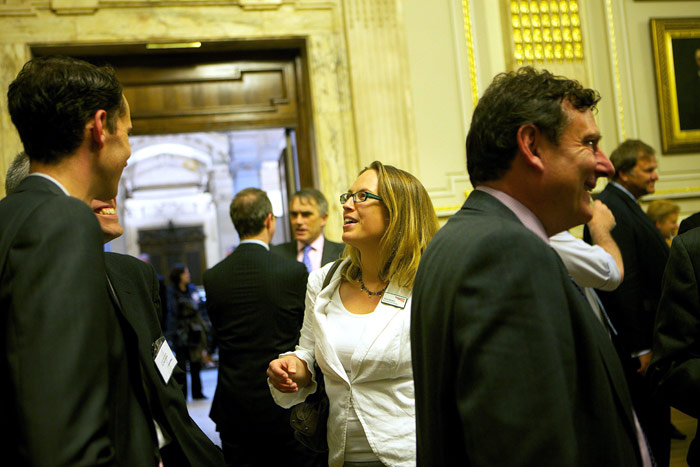 Bradshaw Address: Guests chat to familiar and new faces as they come into the Great Hall