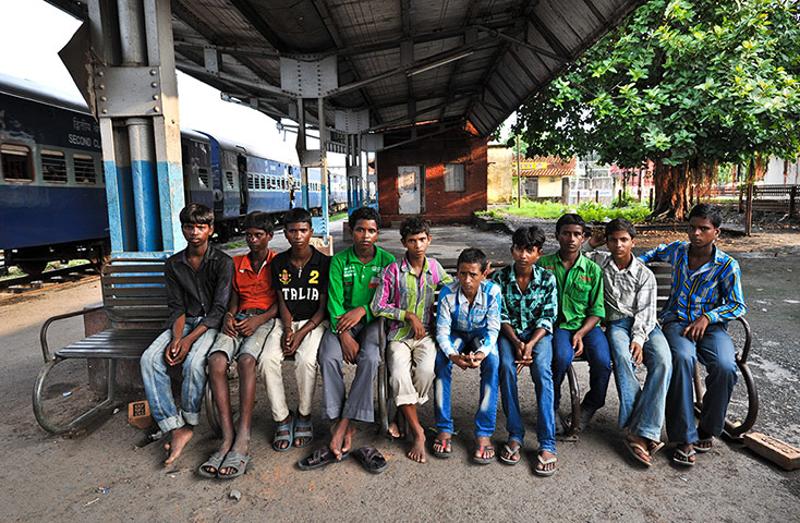 Child Slaves: boys rescued from child traffickers at Katihar station, India