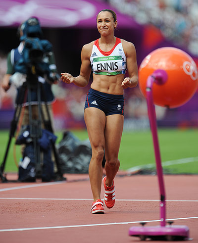 tom jenkins: Jessica Ennis looks happy with her heptathlon performance on day two 