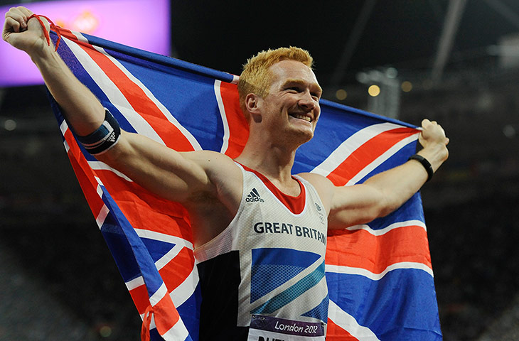 Tom Jenkins 4: Greg Rutherford celebrates after winning the men's long jump for Britain