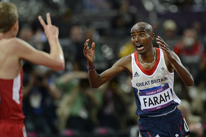 Mo Farah: Mo has a look of disbelief when he finishes the race