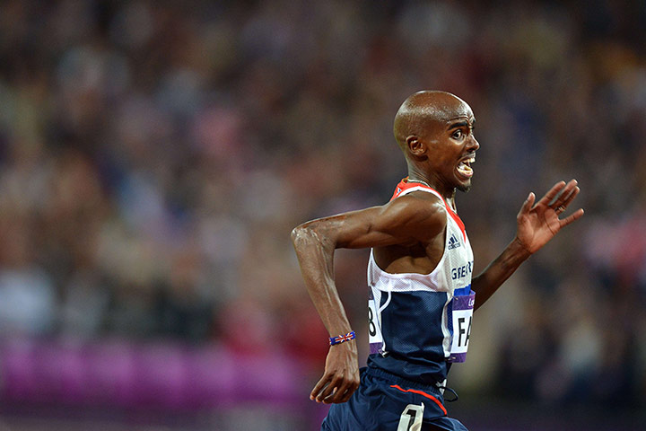 Mohamed Farah: Mo glances to his right in his sprint to the finish line