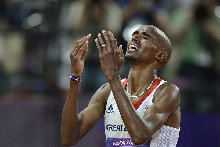 Mohamed Farah: Mo raises his hands to his faces at the shock of his accomplishment