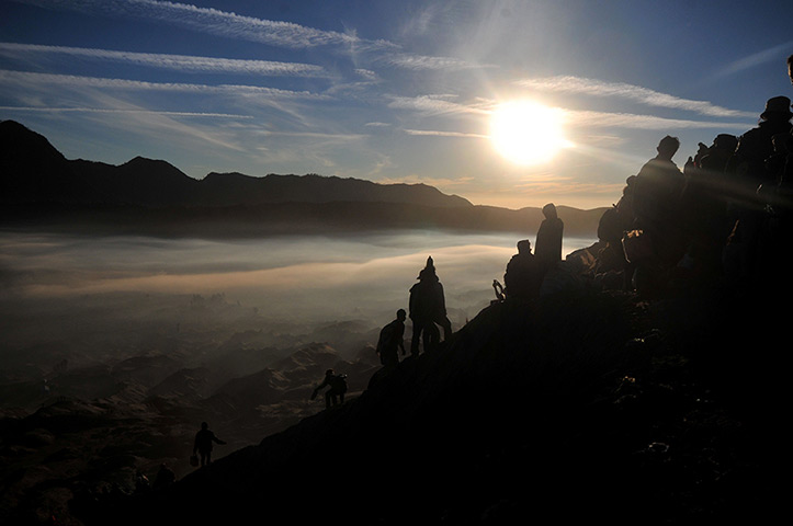 Mount Bromo: Worshippers climb the crater of the Mount Bromo volcano