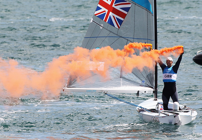 Ben Ainslie: Ben Ainslie celebrates getting his fifth Olympic gold medal