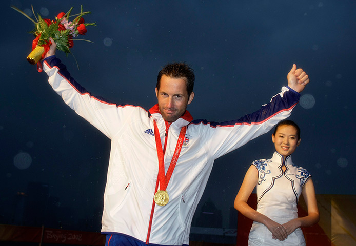 Ben Ainslie: Ben Ainslie celebrates winning gold medal at the 2008 Beijing Olympics 