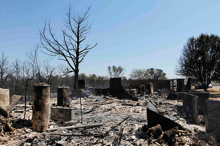 Oklahoma wildfires: Remains of a home burnt to the ground by fire in Luther
